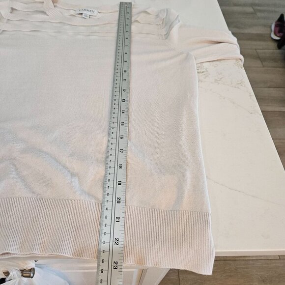 Carmen Marc Valvo Small Sweater Long Sleeve Beige Striped Top - Picture 8 of 9